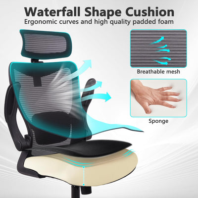 Heavy Duty Ergonomic Mesh Office Chair 400LBS, Big and Tall Desk Chair with Adjustable Lumbar Support & Headrest, Flip Up Padded Arms, Swivel Computer Chair for Home, Study, Conference, Black