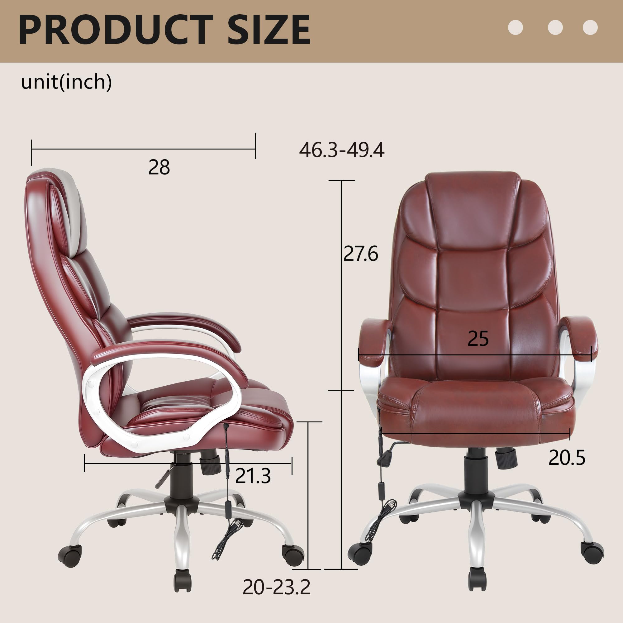Office Chair Computer High Back Adjustable Ergonomic Desk Chair Executive PU Leather Swivel Task Chair with Armrests Lumbar Support (Dark Brown)
