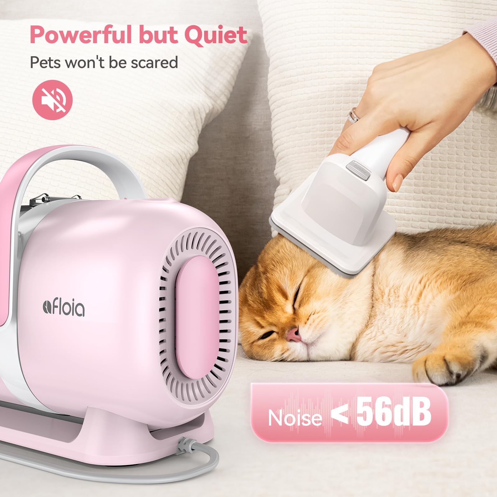 6-in-1 Dog Grooming Kit, Pet Grooming Vacuum for Shedding, Dog Hair Vacuum with Clipper Nail Trimmer Grinder, Pet Brush Groomer at Home, Low Noise Cats Hair Remover, 1.5L Dust Cup, Pink