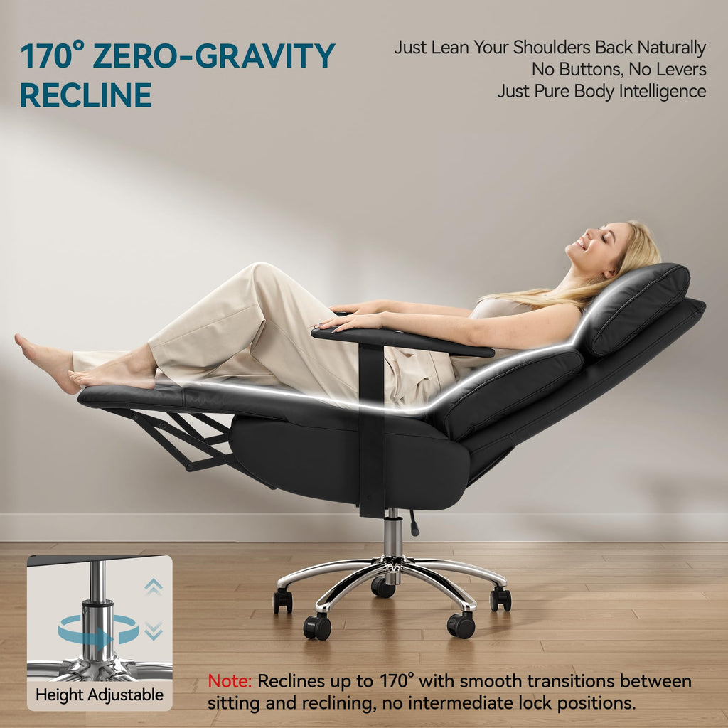 Reclining Office Chair | 170° Ergonomic Leather Chair with Adjustable Headrest, Footrest & 420lb Capacity