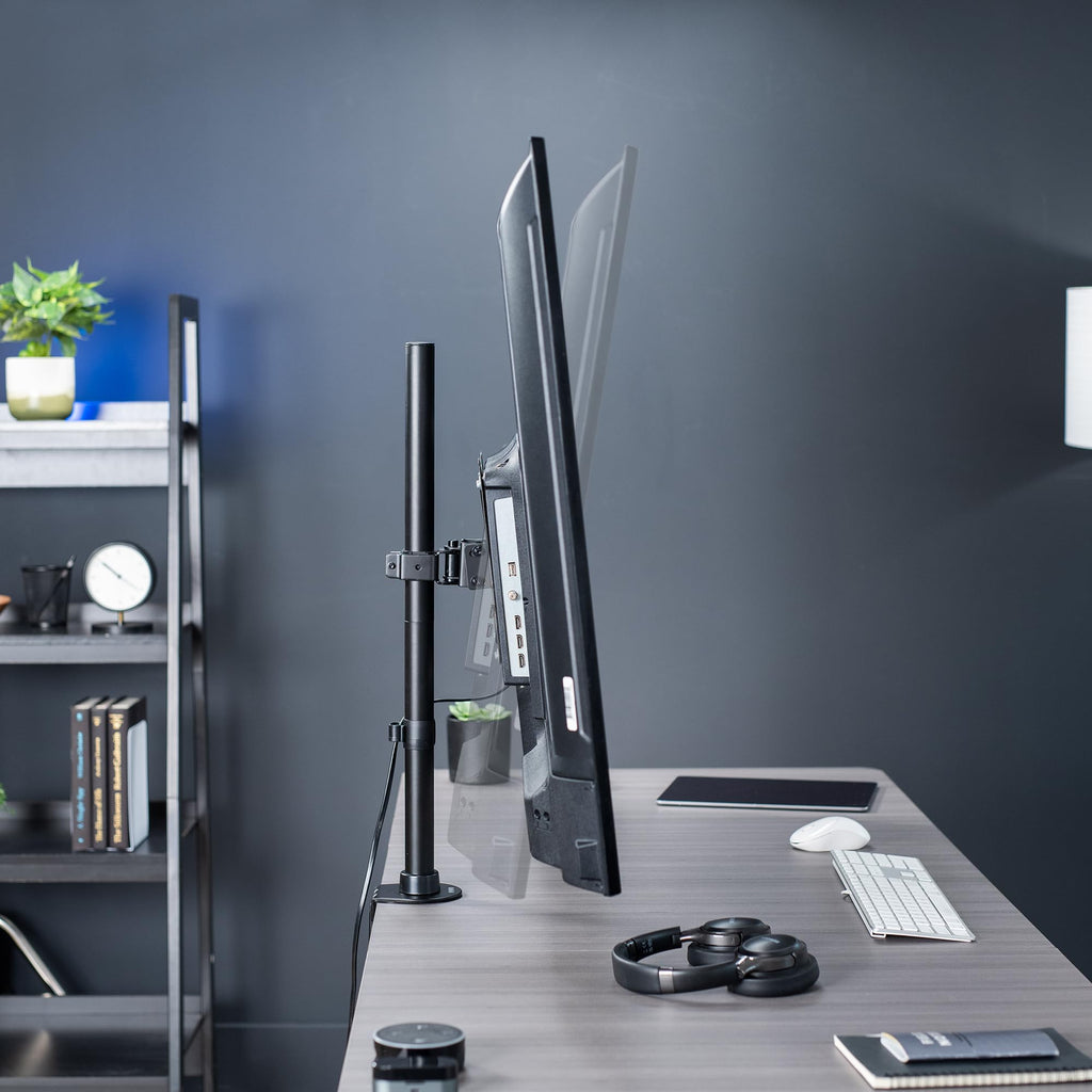 Ultra Wide TV Desk Mount for up to 55 inch Screens Weighing 66 lbs, Full Motion Height Adjustable Single Television Stand, Black, STAND-V155C