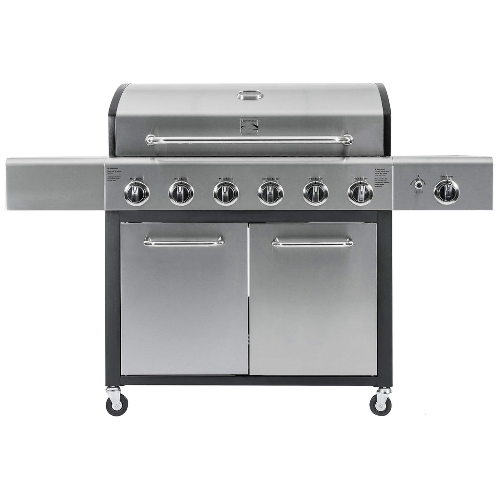 6-Burner Propane Gas BBQ Grill with Side Burner, 73,000 BTUs, Stainless Steel Cabinet Grill with Cast Iron Grates for Outdoor Cooking, Backyard BBQ, Patio, Large Parties