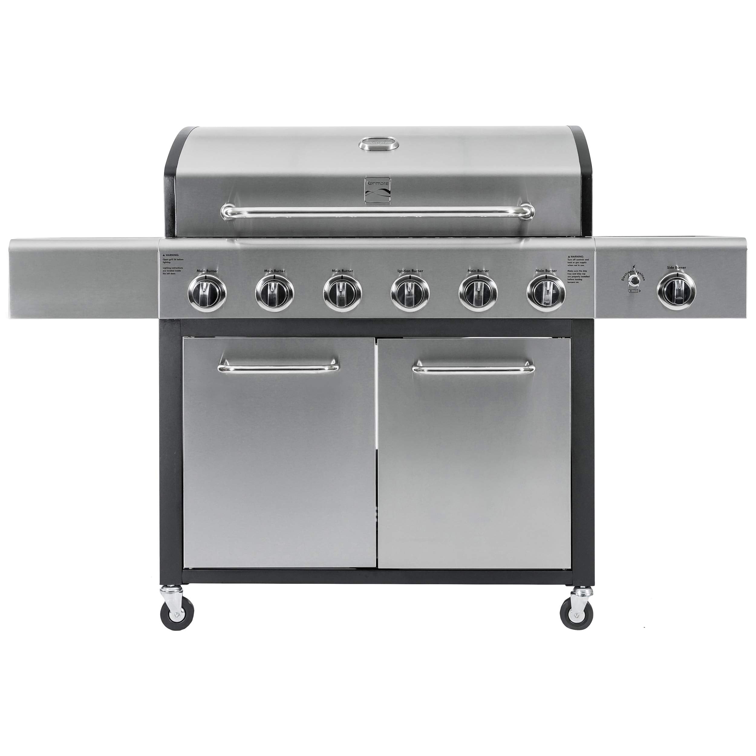 6-Burner Propane Gas BBQ Grill with Side Burner, 73,000 BTUs, Stainless Steel Cabinet Grill with Cast Iron Grates for Outdoor Cooking, Backyard BBQ, Patio, Large Parties