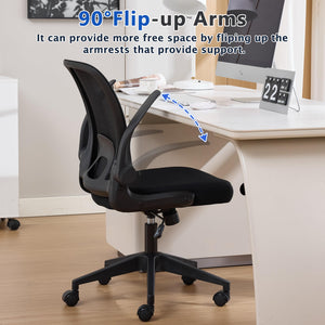 Foldable Office Chair for Small Spaces | Home Office Folding Desk Chairs with Wheels and Flip Up Arms | Ergonomic Mesh Computer Chair for Adults & Kids(2PCS Black)