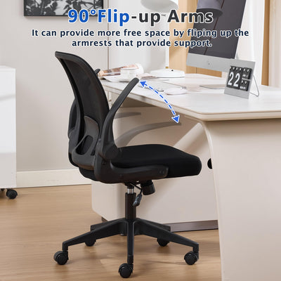 Foldable Office Chair for Small Spaces | Home Office Folding Desk Chairs with Wheels and Flip Up Arms | Ergonomic Mesh Computer Chair for Adults & Kids(2PCS Black)