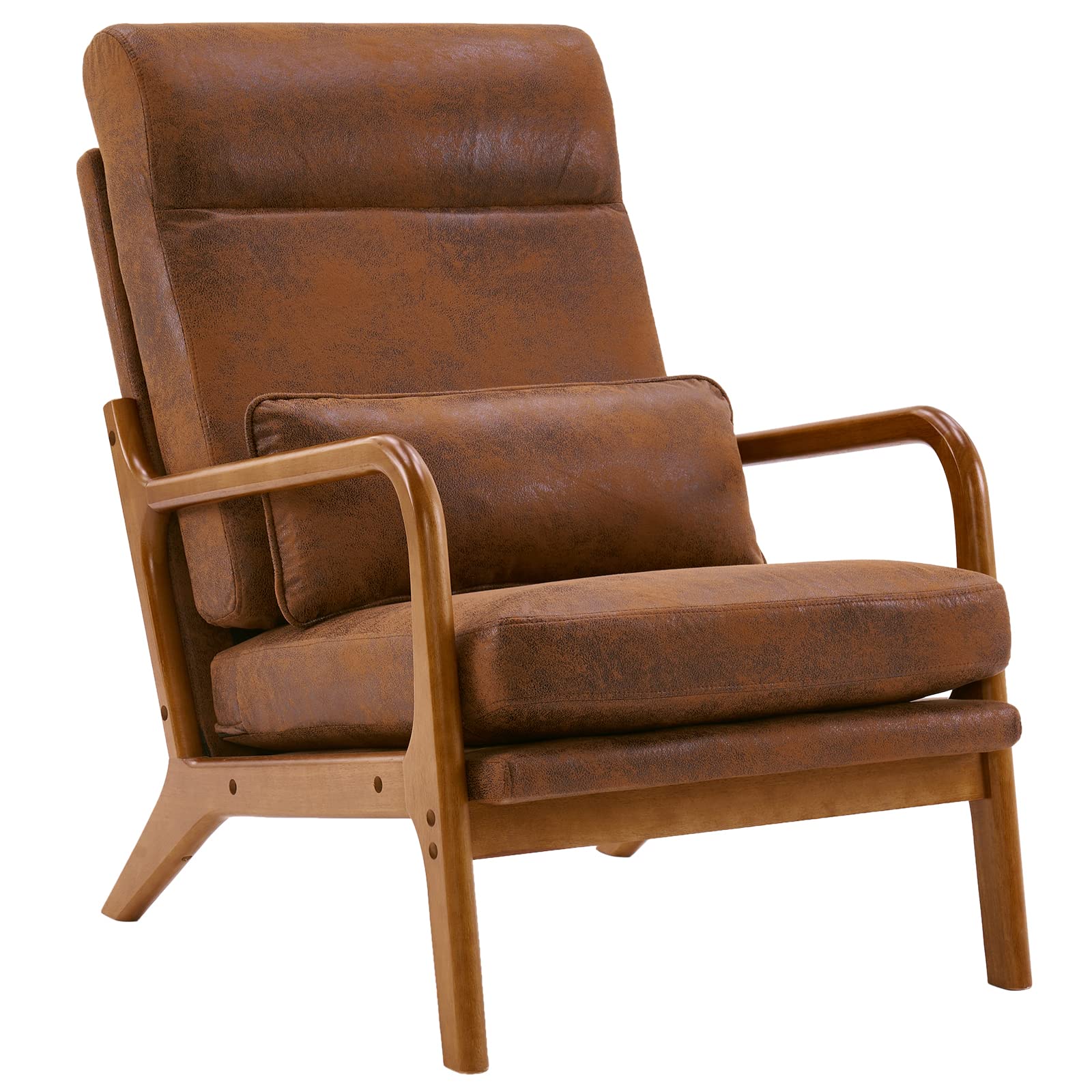High Back Microfiber Rustic Mid Century Modern Accent Chair, Soild Wood Padding Lounge Armchairs Side Sitting Chairs for Living Room, Bedroom, Guest Room