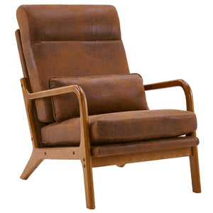 High Back Microfiber Rustic Mid Century Modern Accent Chair, Soild Wood Padding Lounge Armchairs Side Sitting Chairs for Living Room, Bedroom, Guest Room