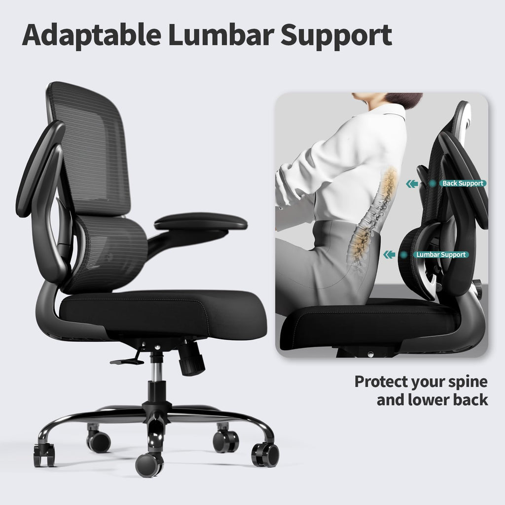 Black Pack of 6, Office Chair - Ergonomic Desk Chair with Adjustable Lumbar Support, Mesh Computer Chair, Executive Chairs for Home Office Comfortable Lumbar Support