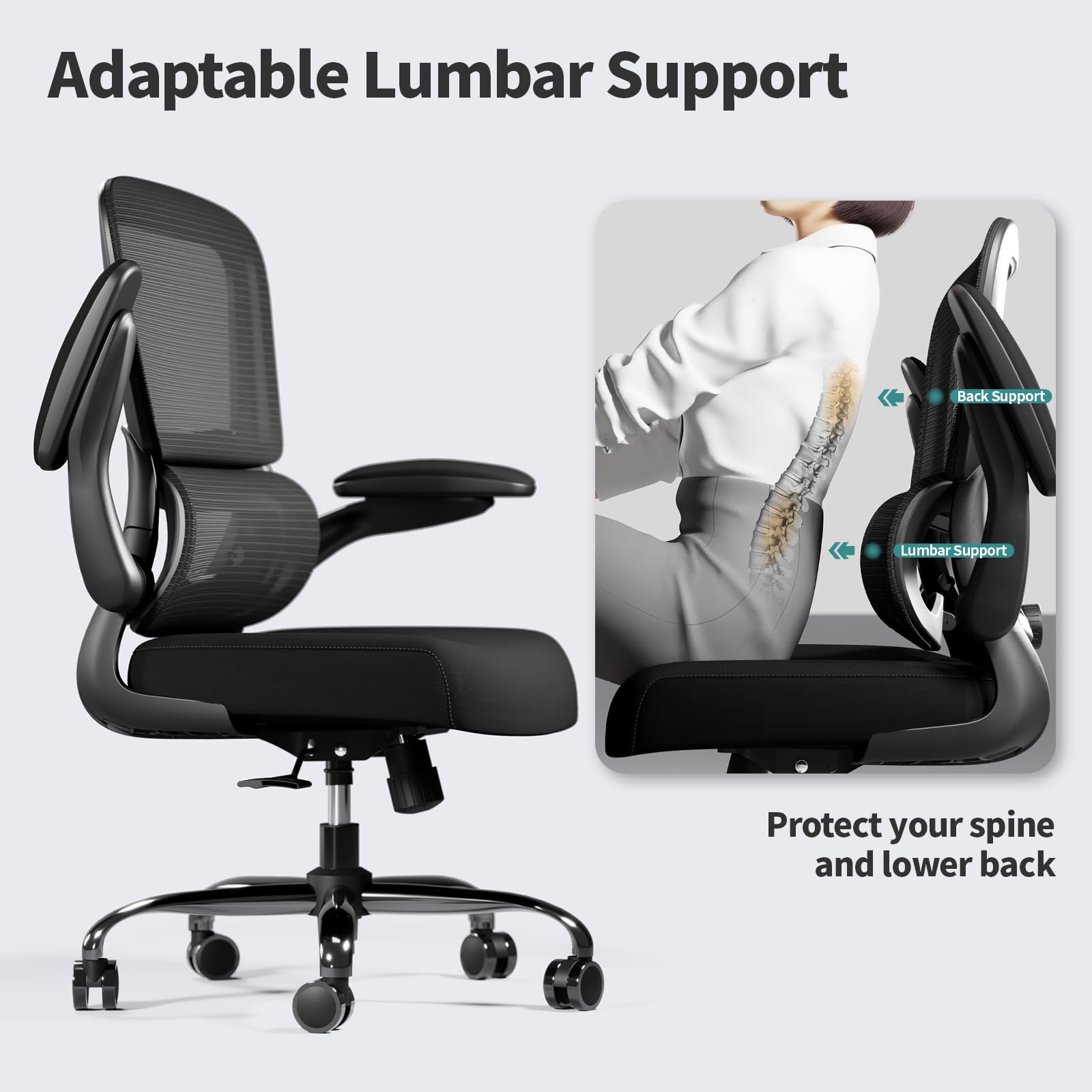 Black Pack of 2, Office Chair - Ergonomic Desk Chair with Adjustable Lumbar Support, Mesh Computer Chair, Executive Chairs for Home Office Comfortable Lumbar Support