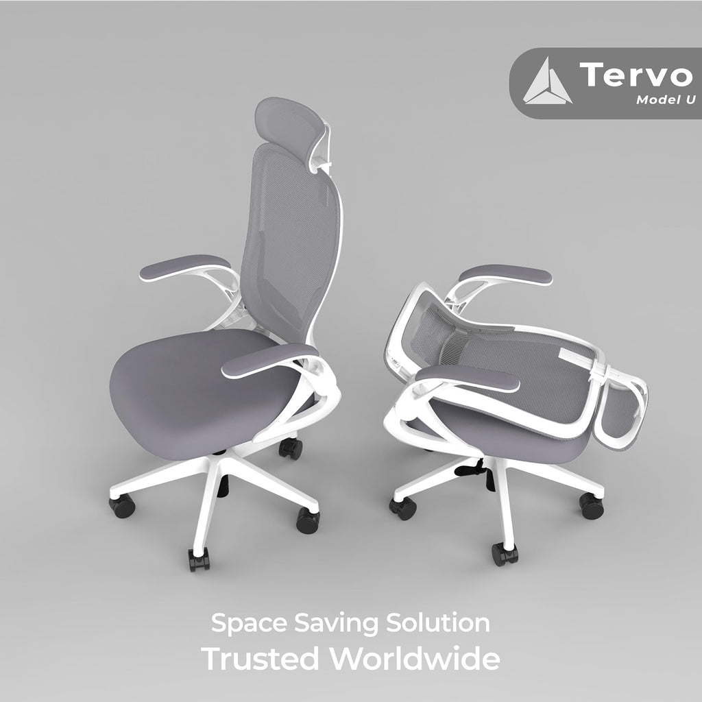 Model U | Folding Office Chair for Small Spaces | Ergonomic Design with High Rebound Mesh | Computer Desk Chair for Gaming | For Adults & Kids | Foldable & Compact with Flip Up Arms