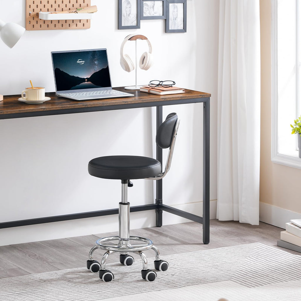 Height Adjustable Rolling Stool, 360° Rotating Drafting Chair, Multi-Purpose Office Desk Chair, Rolling Swivel Salon Stool Chair, for Barber Shop, Nail Salon, Office, Black SB01BY01G1