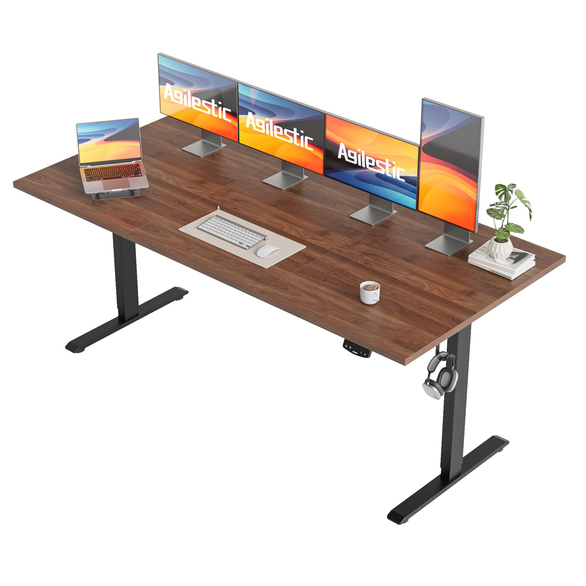 Electric Standing Desk, 71 x 31.5 Inches Height Adjustable Desk, Sit Stand up for Work Office Home, Ergonomic Rising Computer Table with Memory Preset, Dark Walnut