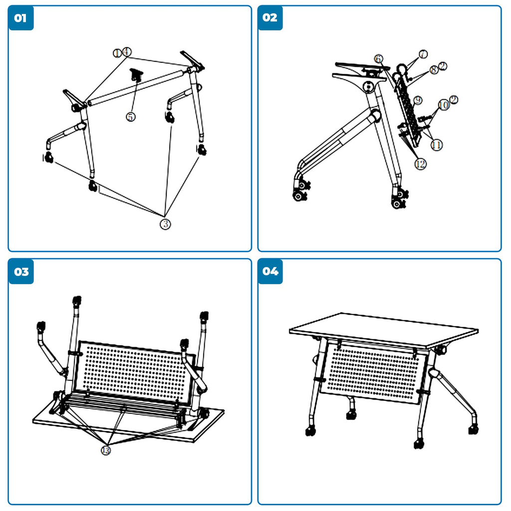 Folding Conference Table, Modern Flip Top Mobile Meeting Table, Rolling Conference Room Tables, Rectangular Seminar Meeting Tables for Office, Training Rooms (8, 53.1in)
