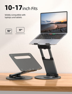 360 Rotating Laptop Stand for Desk Adjustable Height Swivel Pull Out Design Ergonomic Laptop Riser Standing Desk Converter Fits All 10-17