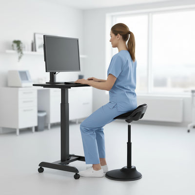 Ergonomic Sit Stand Stool, Height Adjustable Leaning Chair for Standing Desk, 360° Tilting Active Sitting Seat, High-Density Foam Cushion, Non-Slip Weighted Base, Easy Assembly (Black)