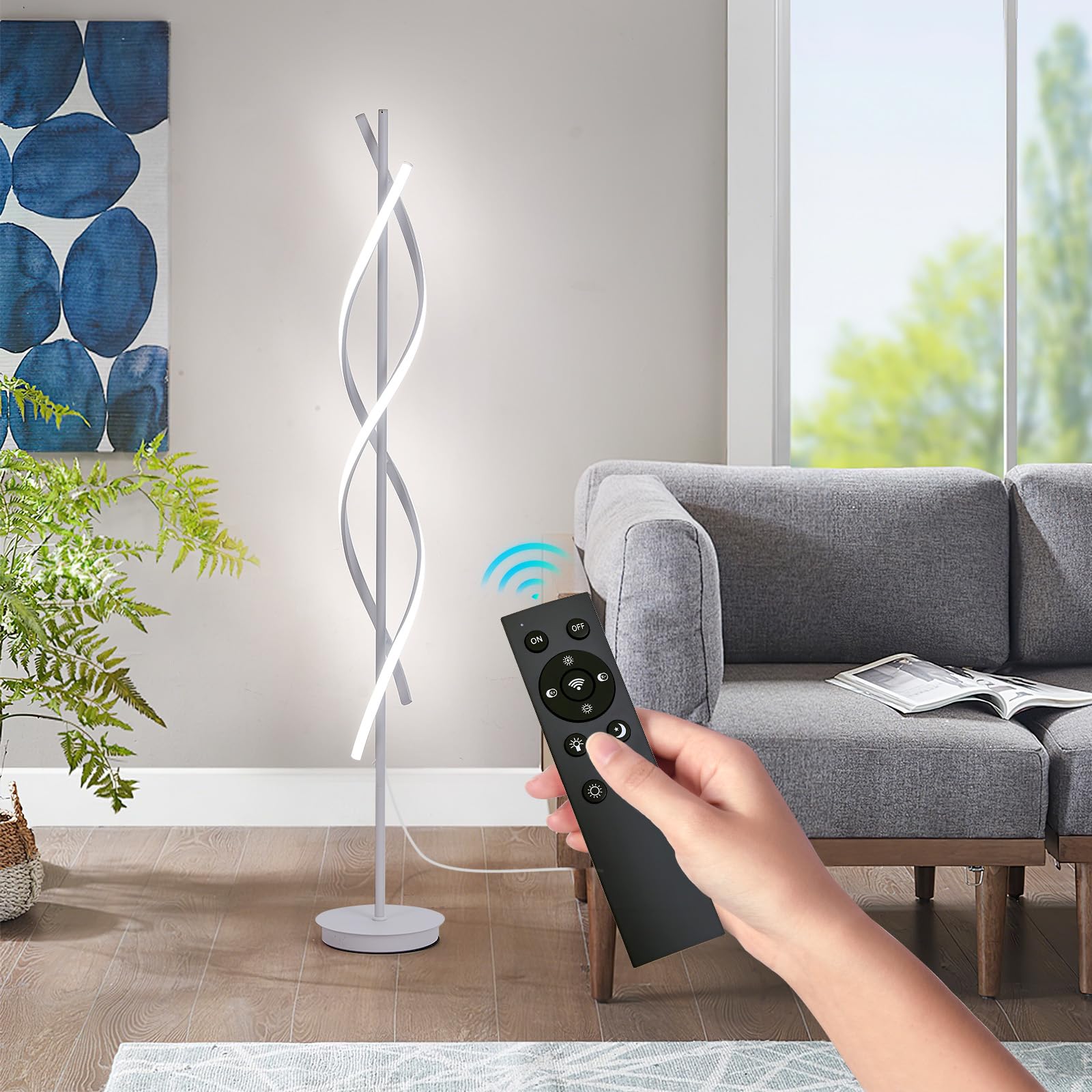 Unique Spiral Floor Lamp Modern Floor Lamps with Remote 3 Color Dimmable Standing Lamp, Modern Tall Lamp for Living Room Bedroom Office, White