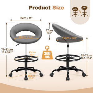 Gray 2 Pack, Drafting Chair with Back, Height Adjustable Rolling Stool with Foot Rest, Tall 360° Swivel Stool PU Leather Chair with Wheels for Home Office, Standing Desk