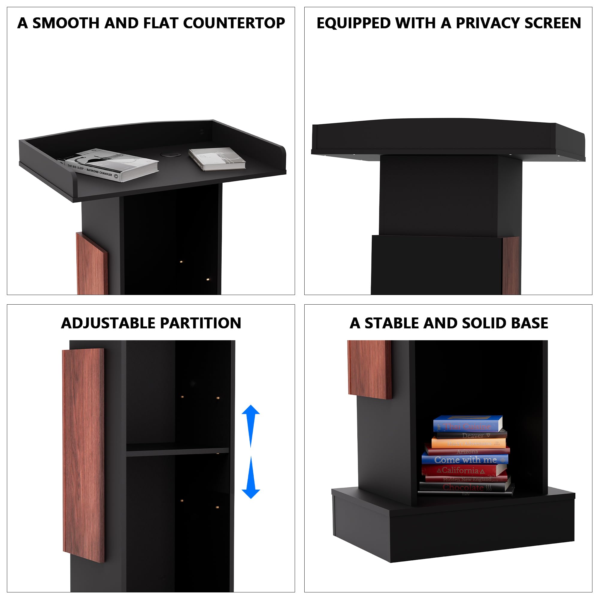 Customizable Logo & Text Podium,Wood Lectern Stand with Adjustable Partition,Church Pulpit with Storage,Mic Stand Space,Wooden Podium for Churches,Seminars and Schools