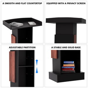 Customizable Logo & Text Podium,Wood Lectern Stand with Adjustable Partition,Church Pulpit with Storage,Mic Stand Space,Wooden Podium for Churches,Seminars and Schools
