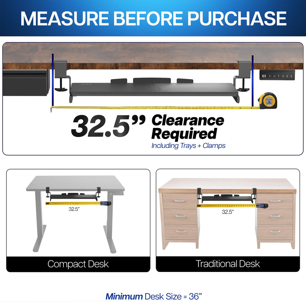 Large Clamp-on Computer Keyboard and Mouse Under Desk Slider Tray, 27 x 11 inch Pull Out Platform Drawer, Dark Wood, MOUNT-KB05D