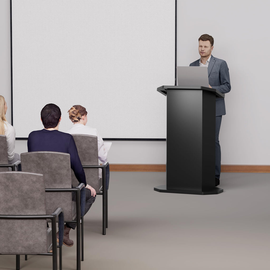 Wood Podium,Compact Podium Stand,15MM Particle Board,Pulpit with Storage,Mic Stand Space,Easy Installation Wooden Lectern for Restaurants,Churches,Seminars and Schools