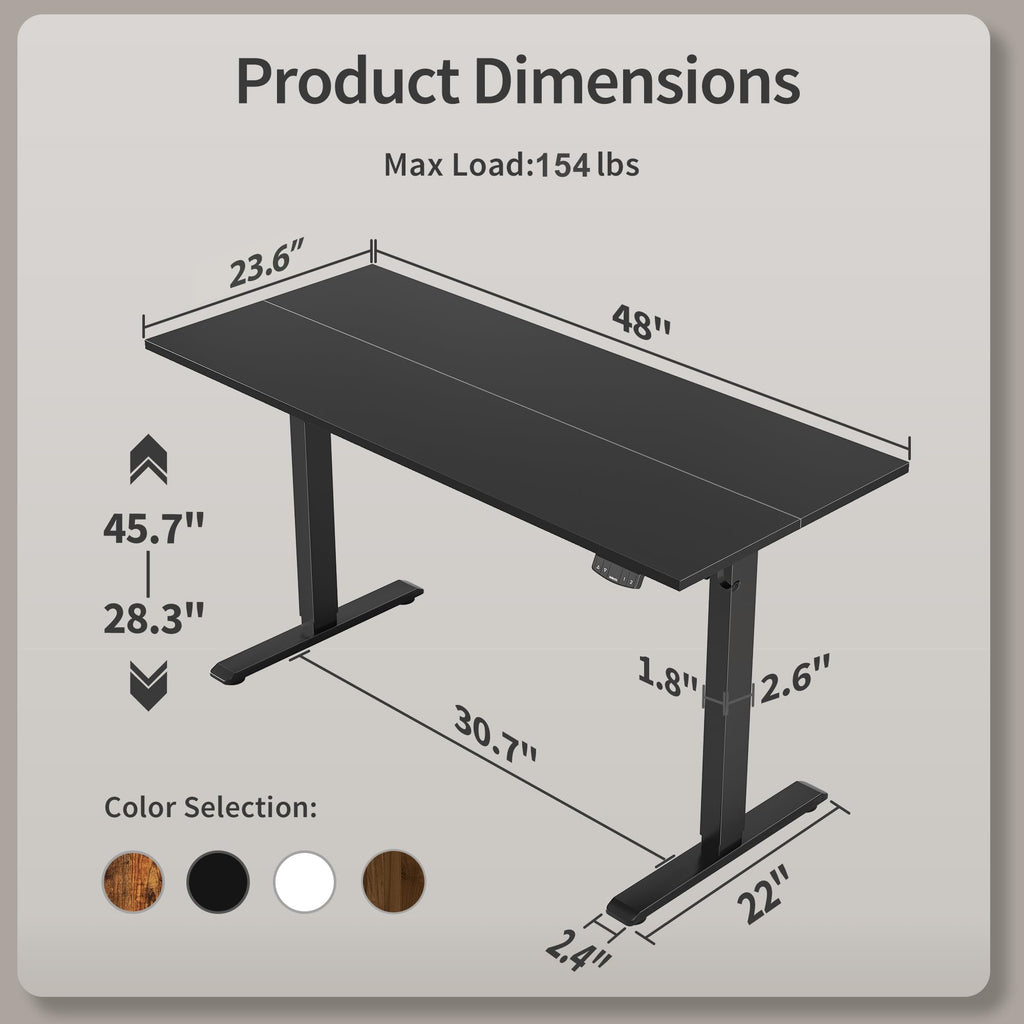 Electric Standing Desk, 48 x 24 Inches Height Adjustable Desk, Sit Stand up for Work Office Home, Ergonomic Rising Computer Table with Memory Preset, Black
