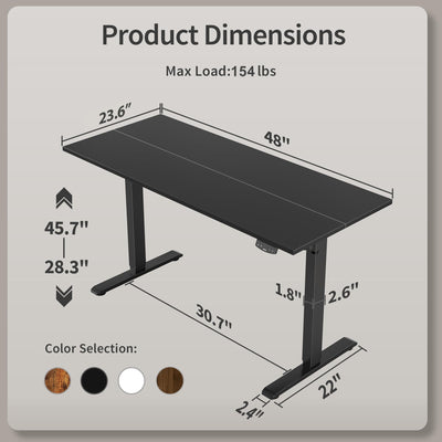Electric Standing Desk, 48 x 24 Inches Height Adjustable Desk, Sit Stand up for Work Office Home, Ergonomic Rising Computer Table with Memory Preset, Black