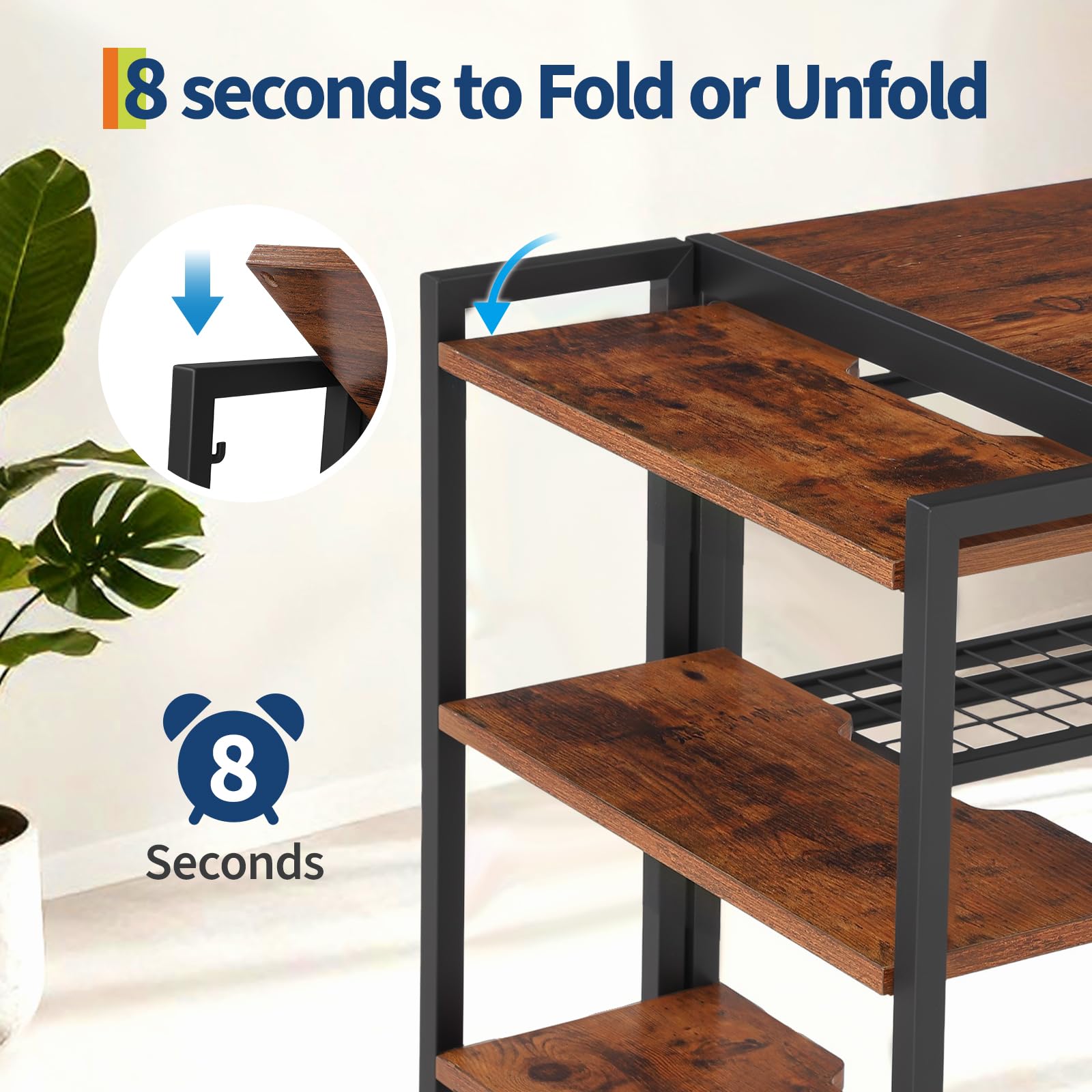 35 inch Folding Desk Writing Computer Desk with Storage Shelf,Spaces Saving Writing Sturdy Table No Assembly,for for Bedroom, Home Office, Dorm, Apartment, Brown