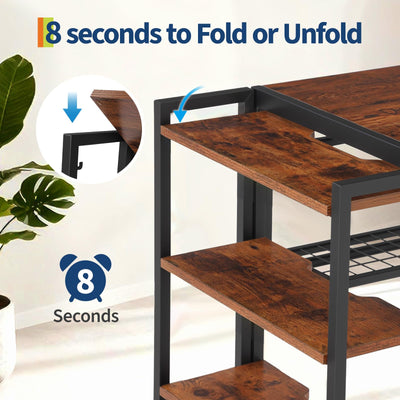 35 inch Folding Desk Writing Computer Desk with Storage Shelf,Spaces Saving Writing Sturdy Table No Assembly,for for Bedroom, Home Office, Dorm, Apartment, Brown