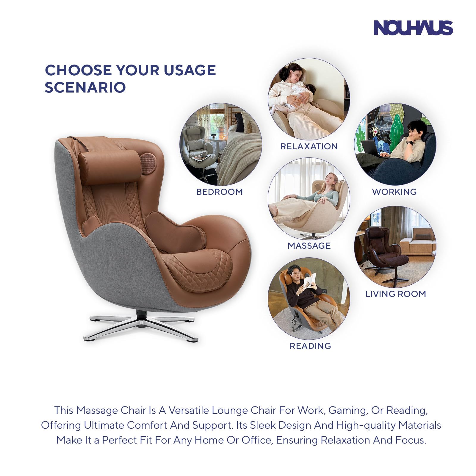 Classic Massage Chair with Ottoman – Caramel Leather Recliner with Percussive Shiatsu Massager, Built-in Speaker & Full Body Spot Massage – Ultimate Comfort for Home & Office