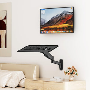 Keyboard Tray Wall Mount,Sit-Stand 26 Inch Keyboard and Mouse Stand,Height Adjustable Typing Platform,360 Degree Rotation, Holds up to 19.8 lbs, Black