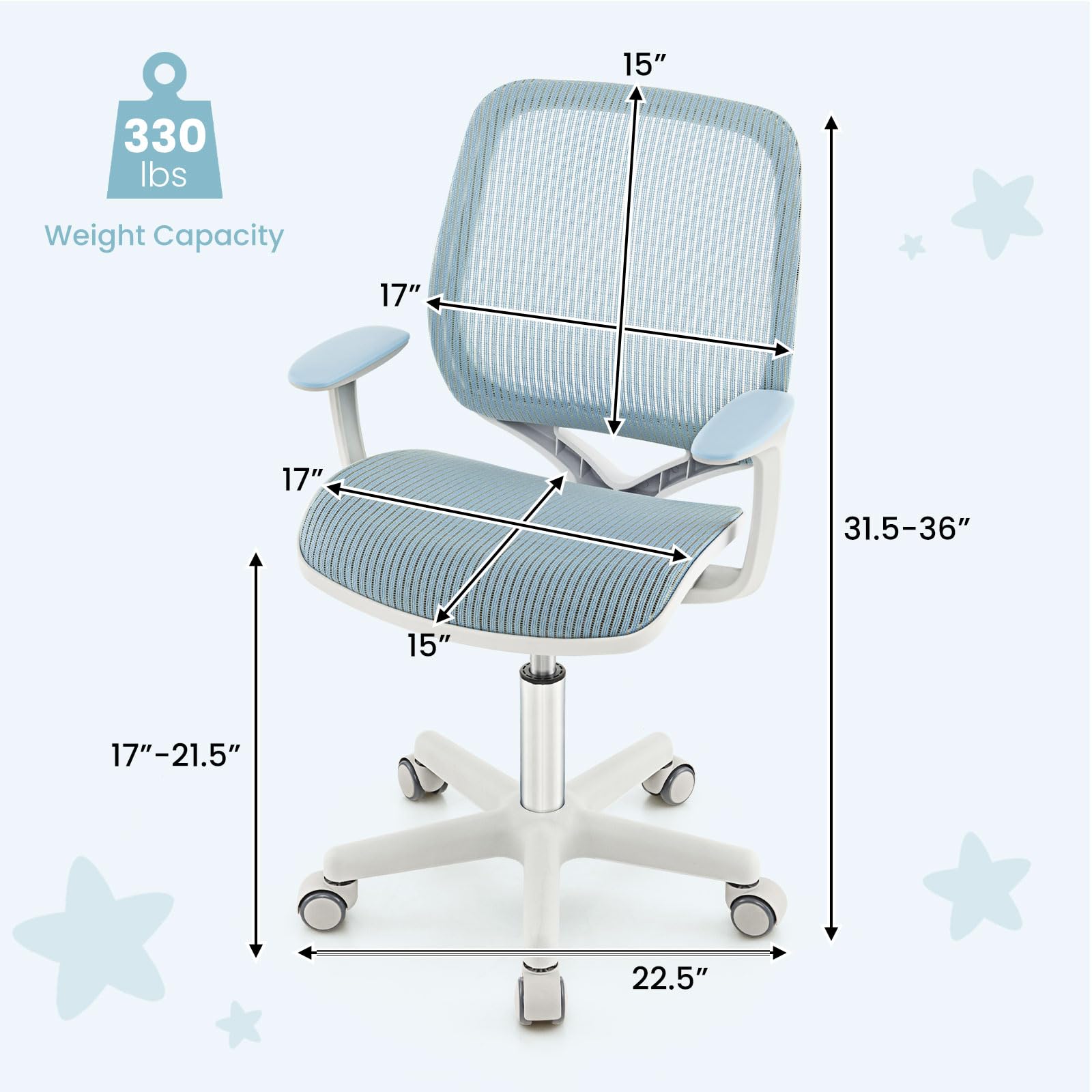 Kids Desk Chair, Height Adjustable Children Study Computer Chair with Armrests, Sit-Brake Casters, Swivel Mesh Task Chair for Boys Girls Teens Students, Kids Chair for Home, Office, School