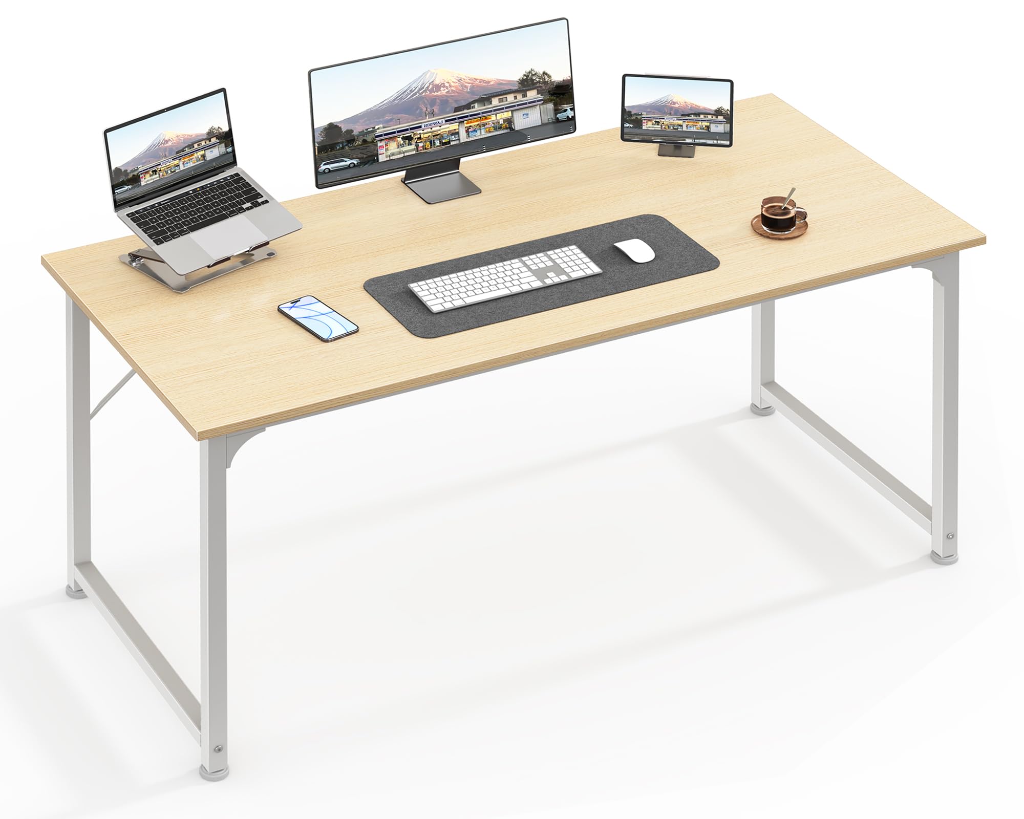 Computer Desk, 48 Inch Office Desk, Gaming Desk with Storage, Writing Desk Work Desk for Home Office, Study, Modern Simple Desk, Large Legroom, Metal Frame, Maple