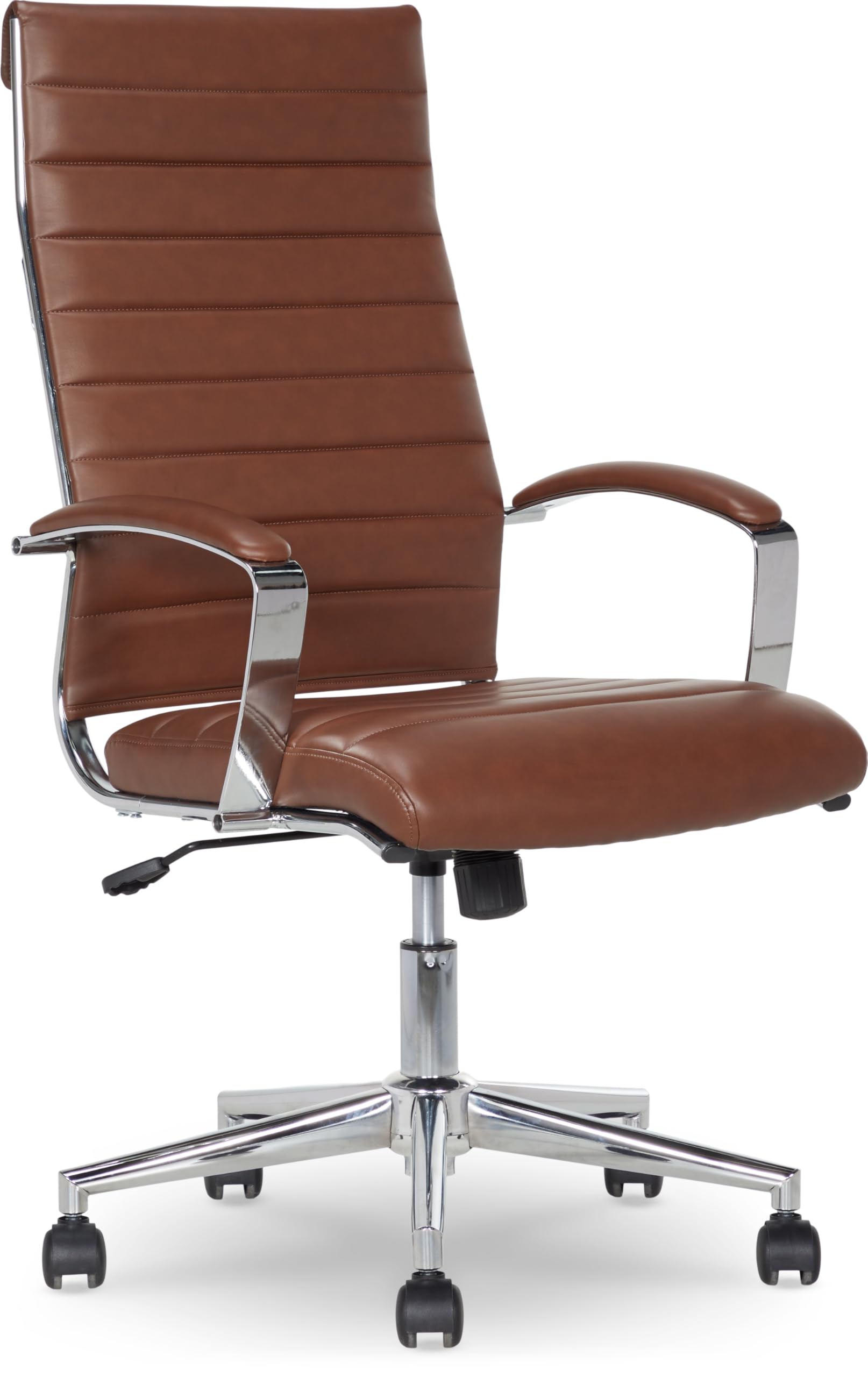 High-Back Swivel Office Chair with Lumbar Support, Ergonomic Ribbed Faux Leather, Adjustable Height, 24.75