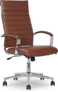 High-Back Swivel Office Chair with Lumbar Support, Ergonomic Ribbed Faux Leather, Adjustable Height, 24.75