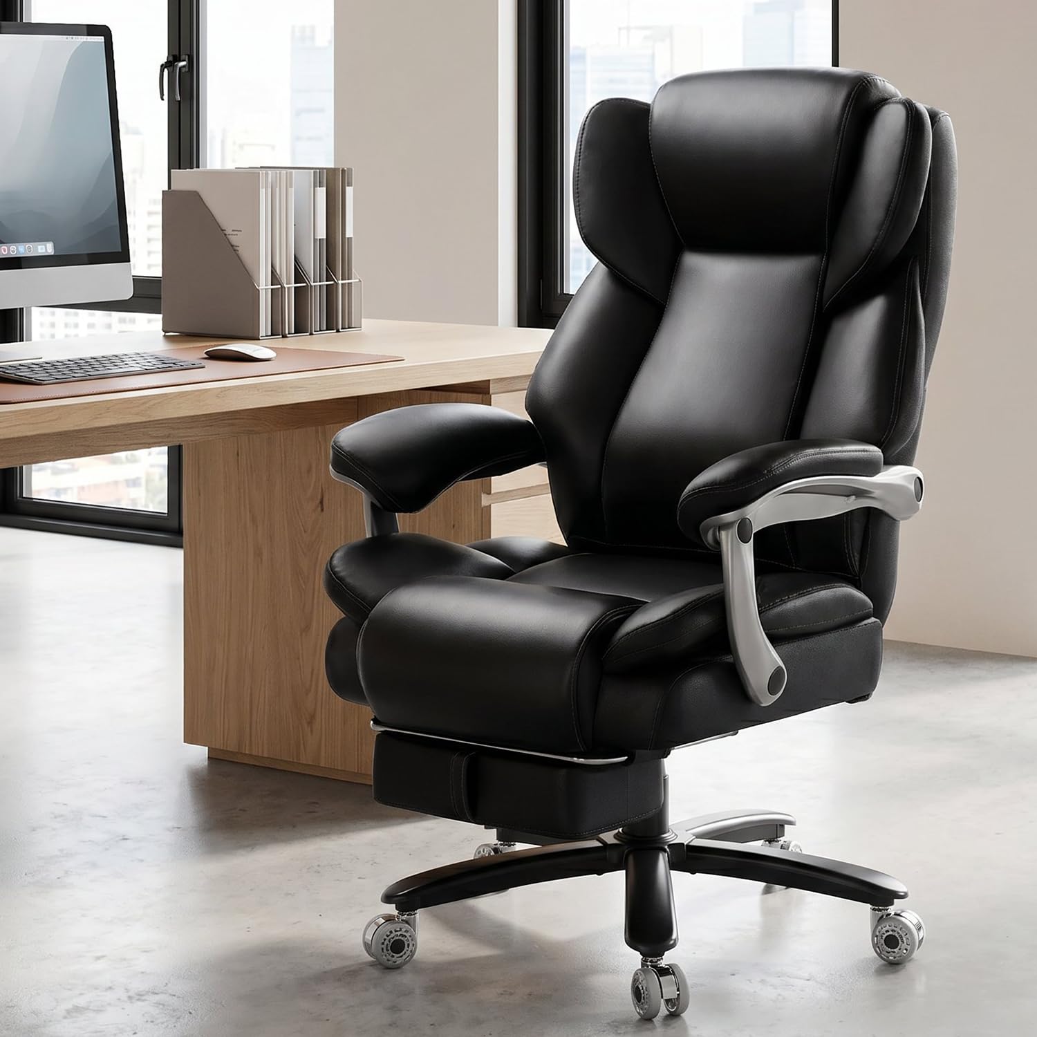 500lbs Heavy Duty Comfy Office Chair, Reclining Big and Tall Office Chair for Heavy People, High Back Executive Chair with Adjustable Lumbar Support,Pocket Spring Cushion