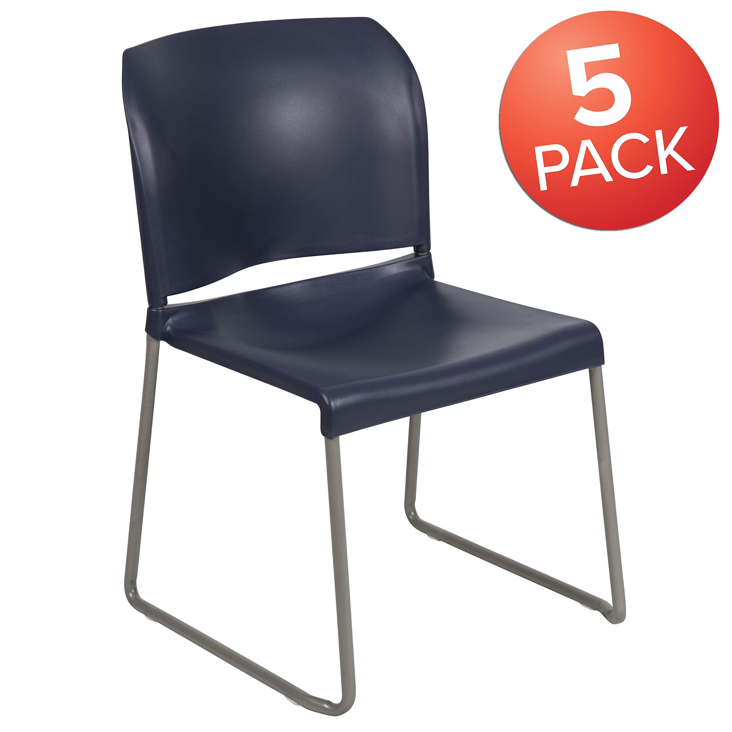 Set of 5, Navy, Hercules Series Contoured Stacking Chairs for Waiting Rooms and Offices, Ergonomic Lobby Chairs with Curved Back