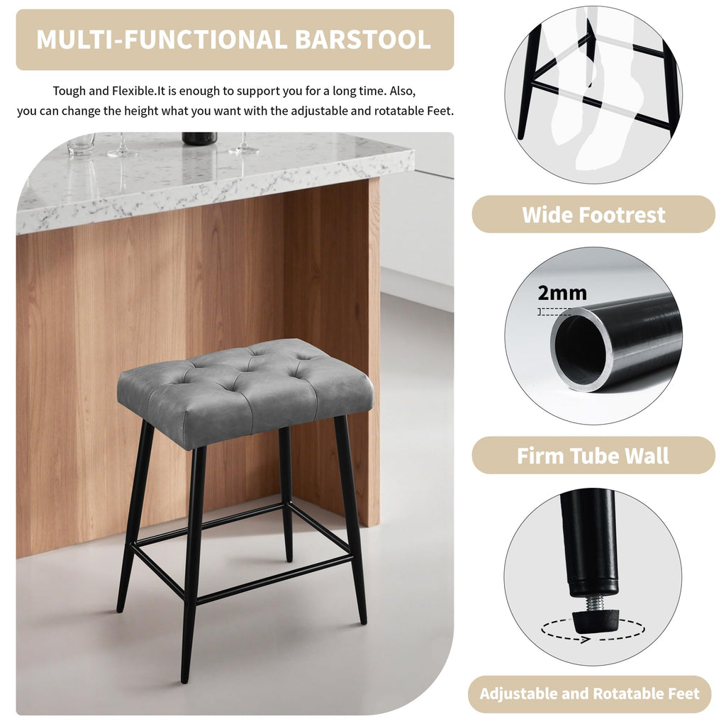 Bar Stools Set of 2, Counter Height Bar Stools for Kitchen Island, 24 Inch Modern Bar Stool for Kitchen Counter, Kitchen Bar Chairs with Footrest and Metal Legs, Grey