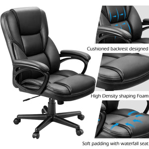 Office Executive Chair High Back Adjustable Managerial Home Desk Chair, Swivel Computer PU Leather Chair with Lumbar Support (2, Black)