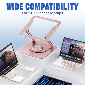 Laptop Stand for Desk, Adjustable Computer Stand with 360° Rotating Base, Ergonomic Laptop Riser for Collaborative Work, Foldable & Portable Laptop Stand, fits for All 10-16