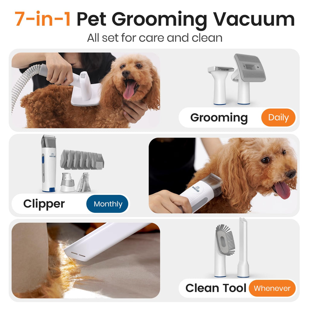 Dog Grooming Vacuum, Pet Grooming Vacuum with Clipper Nail Grinder, 1.5L Dust Cup Dog deshedding Brush with 7 Tools for Shedding Pet Hair, Home Cleaning(Blue)