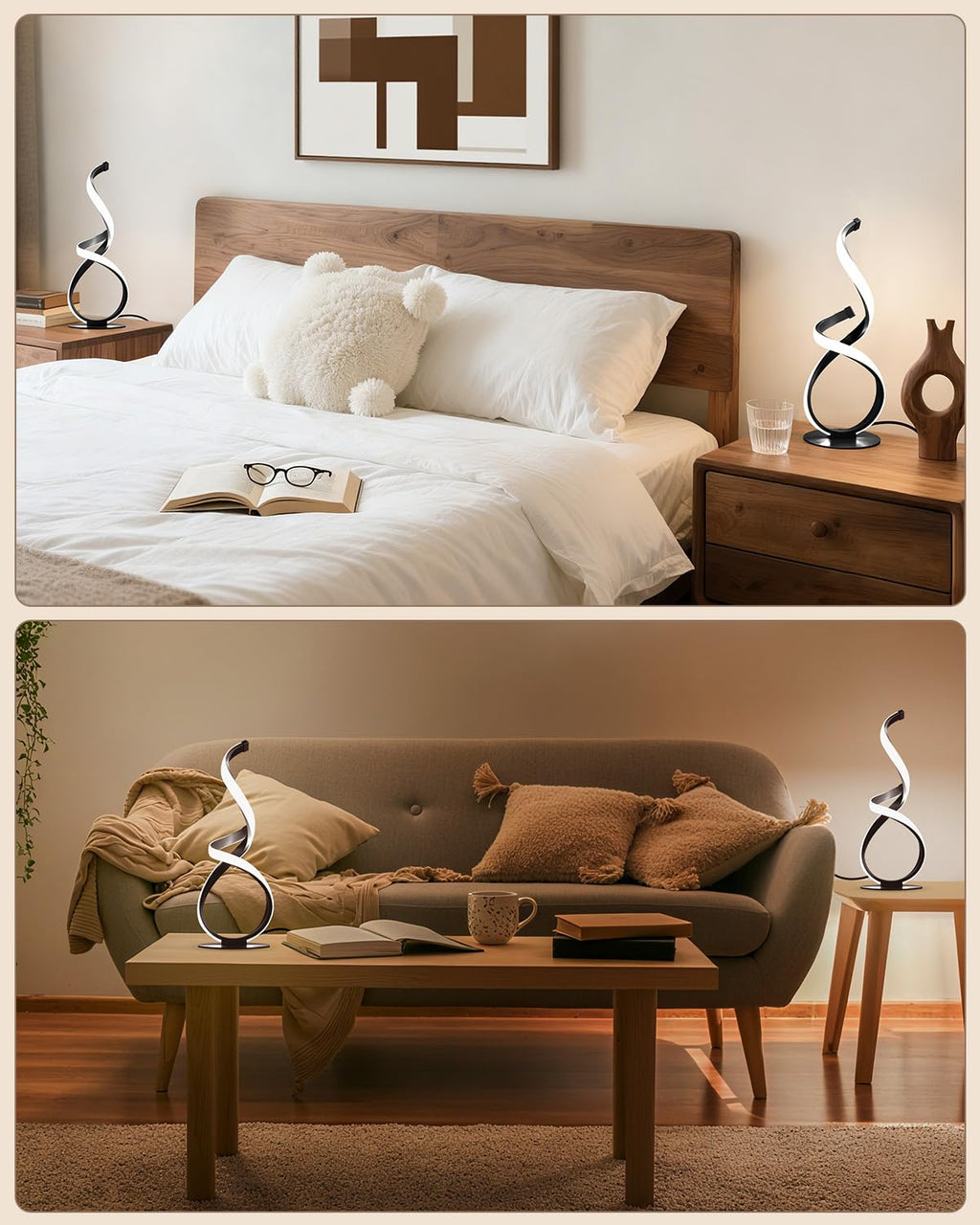 2 Pack Modern Table Lamps for Nightstand, LED Spiral Touch Light