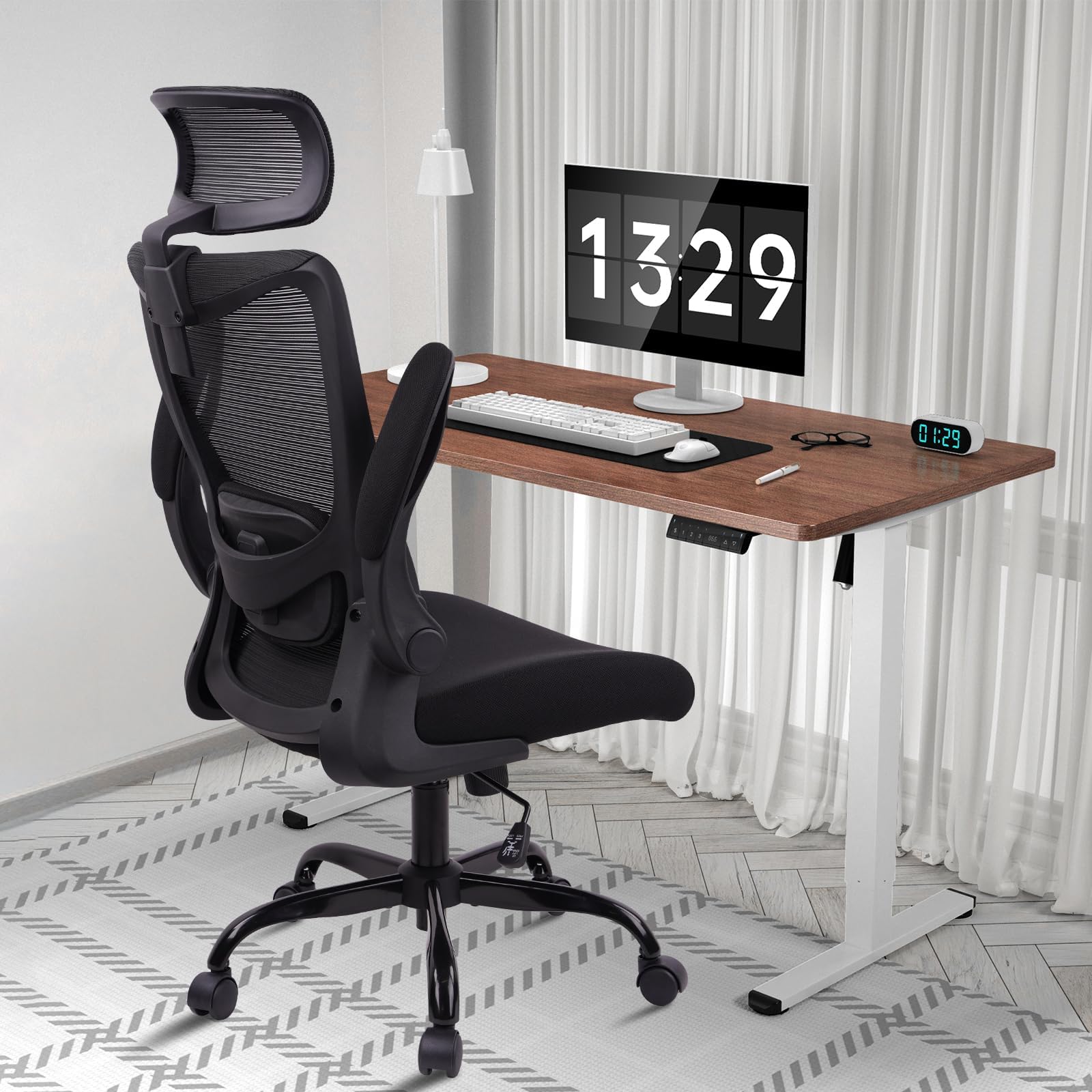 Heavy Duty Ergonomic Mesh Office Chair 400LBS, Big and Tall Desk Chair with Adjustable Lumbar Support & Headrest, Flip Up Padded Arms, Swivel Computer Chair for Home, Conference, Black, 6 PACK