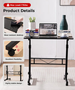 Standing Desk Adjustable Height, Mobile Stand Up Desks with Wheels Small Computer Desk Rolling Desk, Portable Laptop Desk Black Standing Table Sit Stand Home Office Desks 16