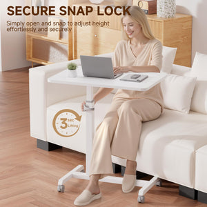 Small Standing Desk, 24 Inches Foldable Mobile Rolling Laptop PC Table with Lockable Casters, Adjustable Height Overbed Bedside Table Computer Workstation for Home Office, White-Foldable