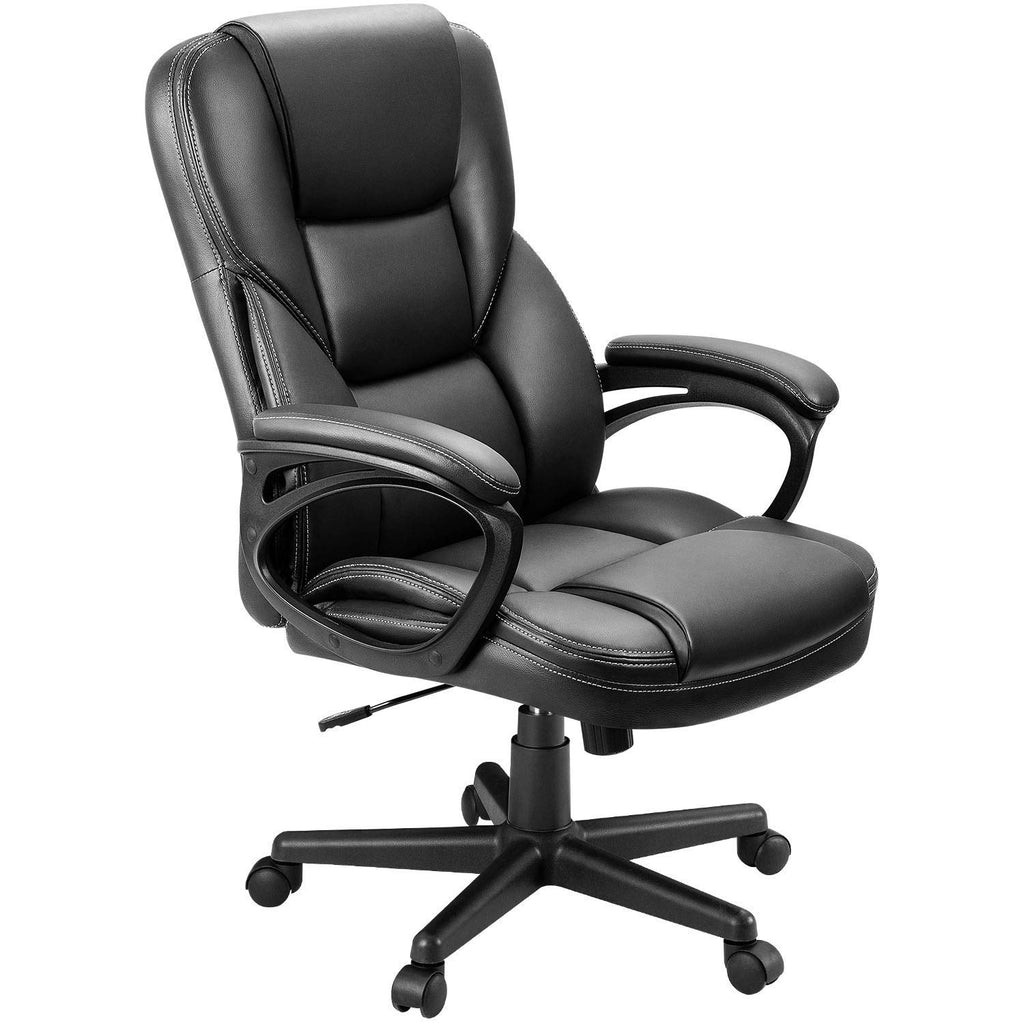 Office Executive Chair High Back Adjustable Managerial Home Desk Chair, Swivel Computer PU Leather Chair with Lumbar Support (1, Black)