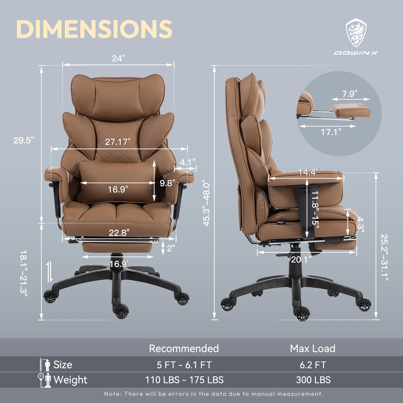 Big & Tall Office Chair | Brown Pocket Spring Cushion High Back Executive Chair with Lumbar Support & 135° Recline