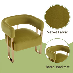 Modern Barrel Accent Chairs Set of 2, Velvet Living Room Chairs with Gold Metal Legs, Comfy Upholstered Single Sofa Armchair Side Chair for Lounge/Bedroom/Reading, Olive