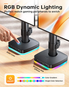 RGB Dual Monitor Desk Mount, Monitor Stand with 3 USB Ports, Charging and USB Data Transfer Function, Adjustable Arms for 13