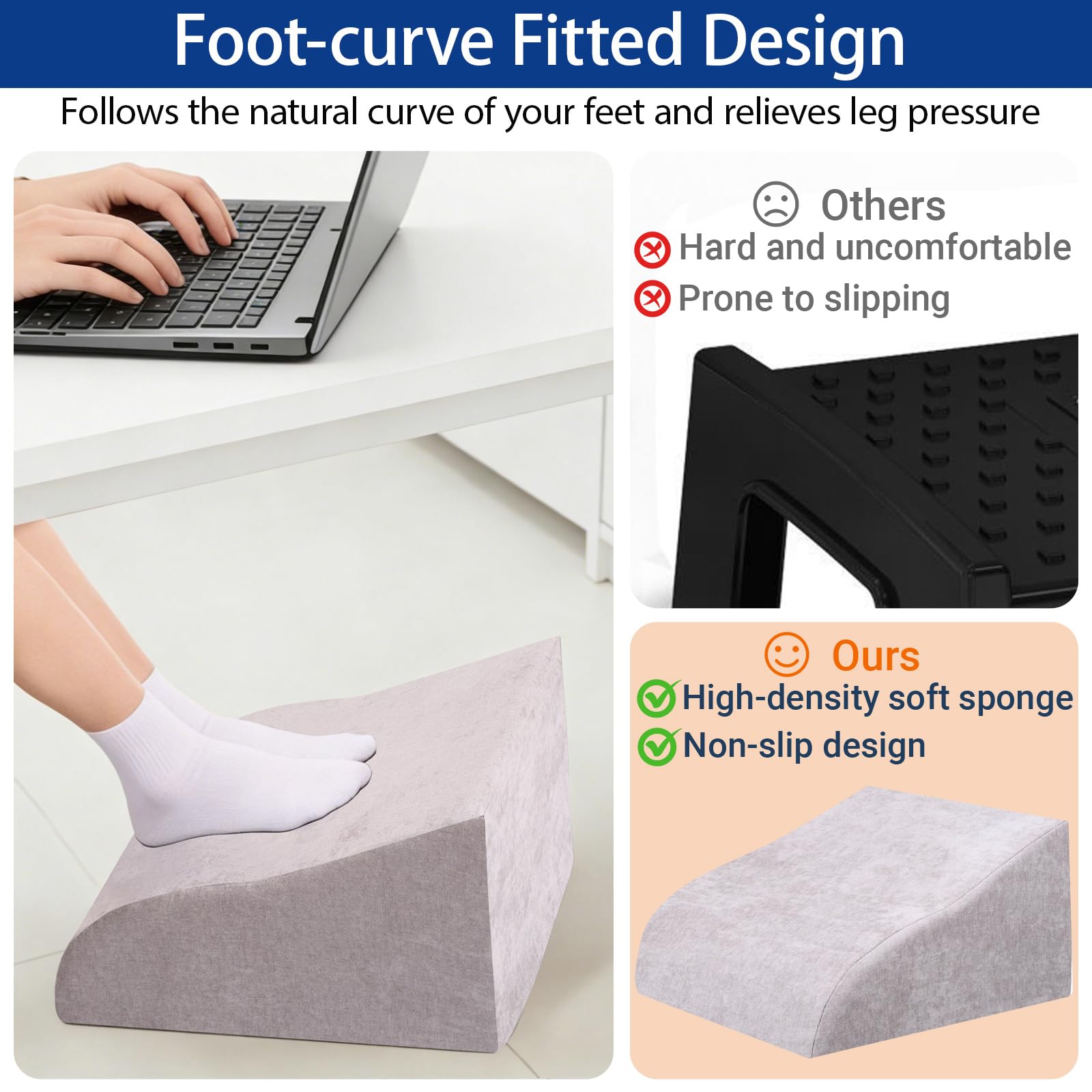 Foot Rest for Under Desk at Work, Ergonomic Under Desk Footrest with Washable Cover for Office, Home & Gaming Leg Elevation Pillow Light Gray